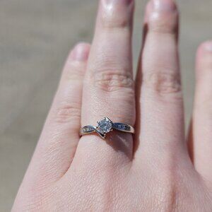 14K White Gold Diamond Solitaire Bypass Engagement Ring with Accents Size 6.25